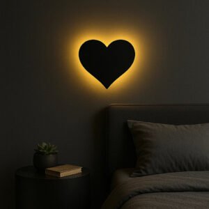 3D Heart Silhouette Wall Lamp – Modern Ambient Bedroom Light | Plug & Play, No Wires