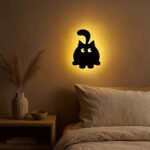 3D Cute Cat Round Wall Lamp – Modern Ambient Bedroom Light | Plug & Play, No Wires