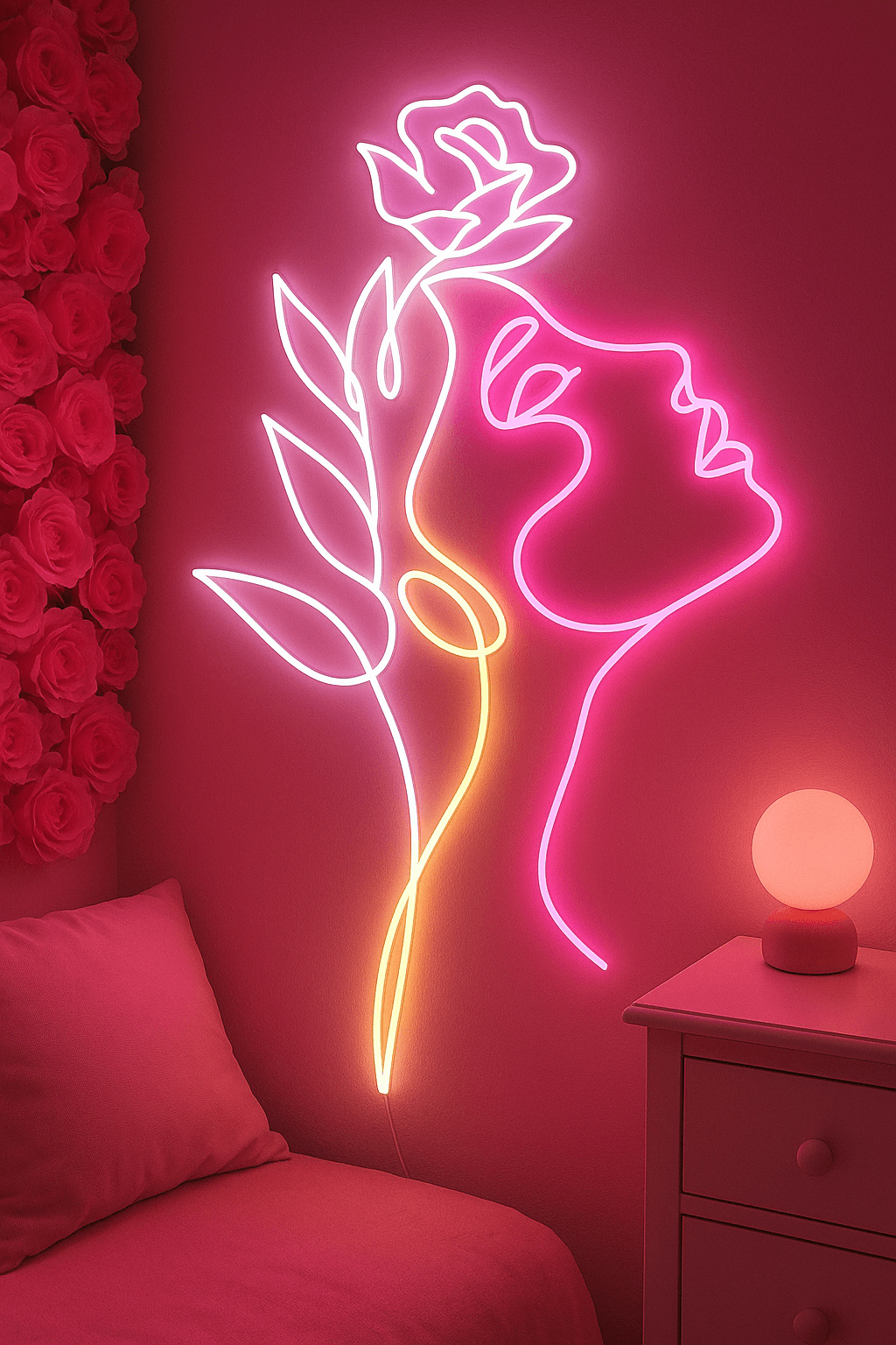 Face with Flower Beautiful Art Luxury Decor Neon Light - Image 2