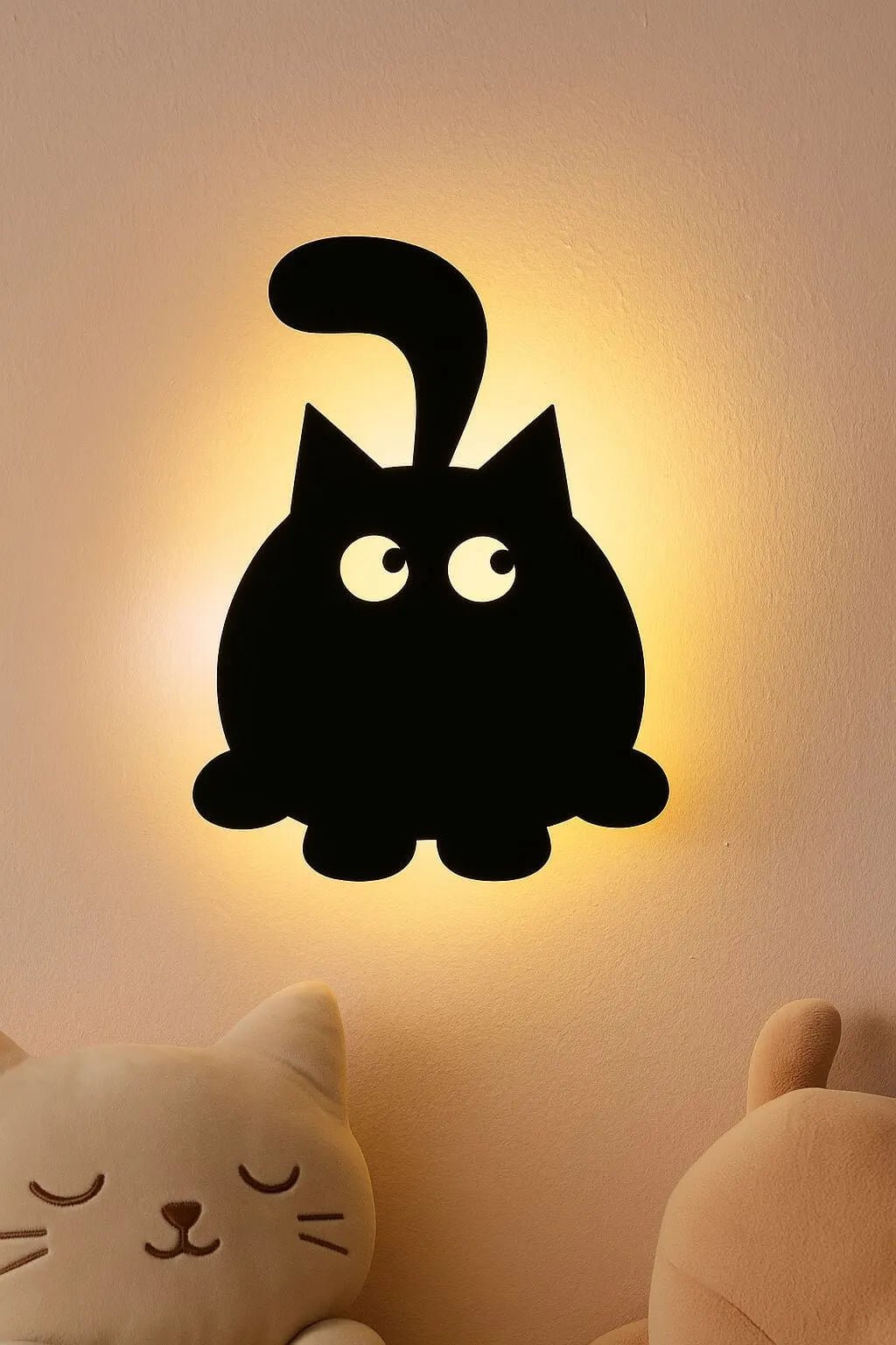 3D Cute Cat Round Wall Lamp – Modern Ambient Bedroom Light | Plug & Play, No Wires - Image 2