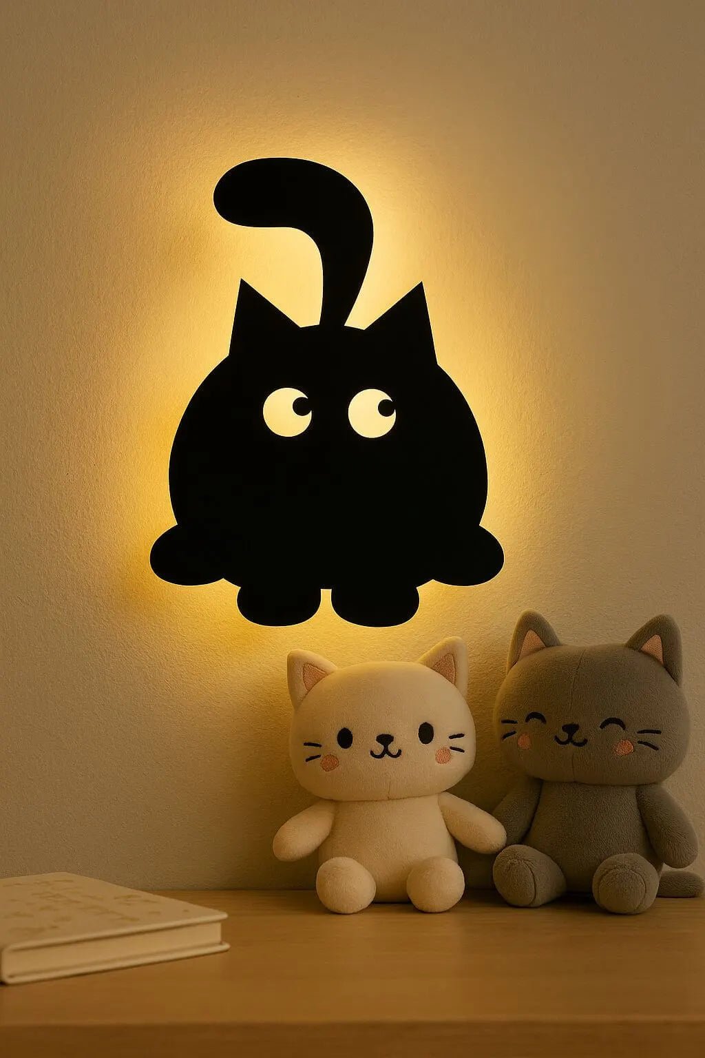 3D Cute Cat Round Wall Lamp – Modern Ambient Bedroom Light | Plug & Play, No Wires - Image 3