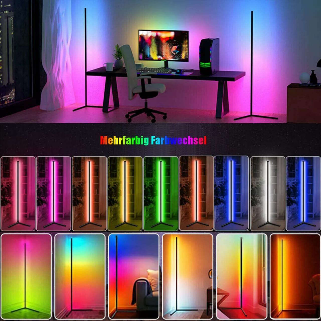 Floor Standing Multi Color Corner Neon Lamp with RGB Remote controller - Image 7