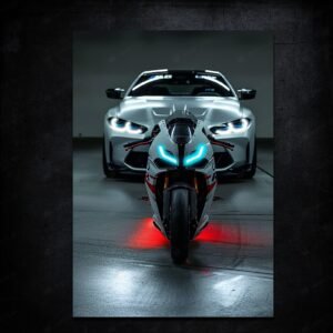 BMW Car and Bike | LED Neon Frame Poster (Large)