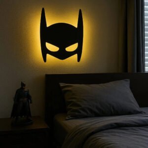 3D Hero Batman Mask Silhouette Wall Lamp – Modern Ambient Bedroom Light | Plug & Play, No Wires