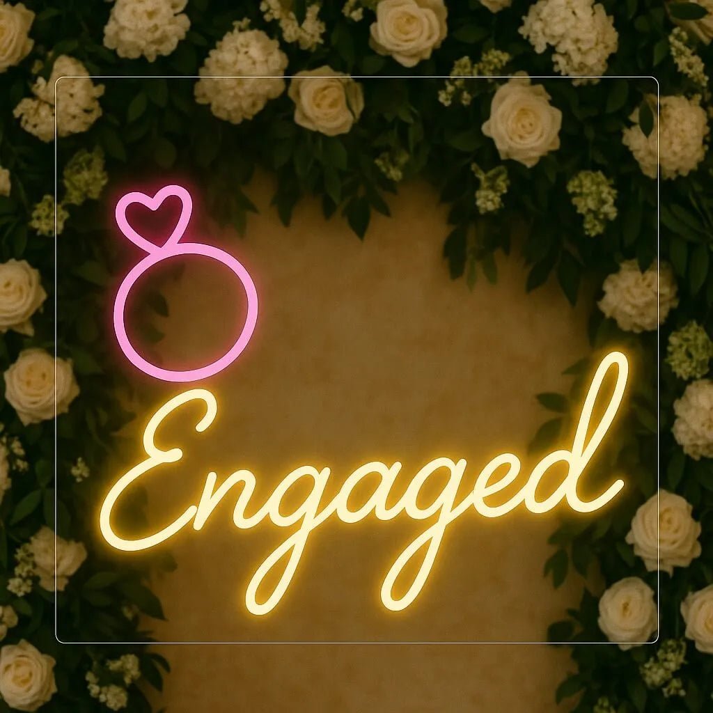 Engaged Neon Sign with Ring Icon – Engagement & Wedding LED Decor - Image 3
