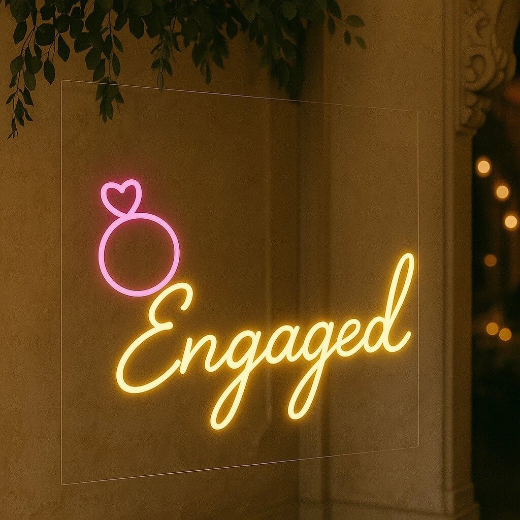 Engaged Neon Sign with Ring Icon – Engagement & Wedding LED Decor - Image 4