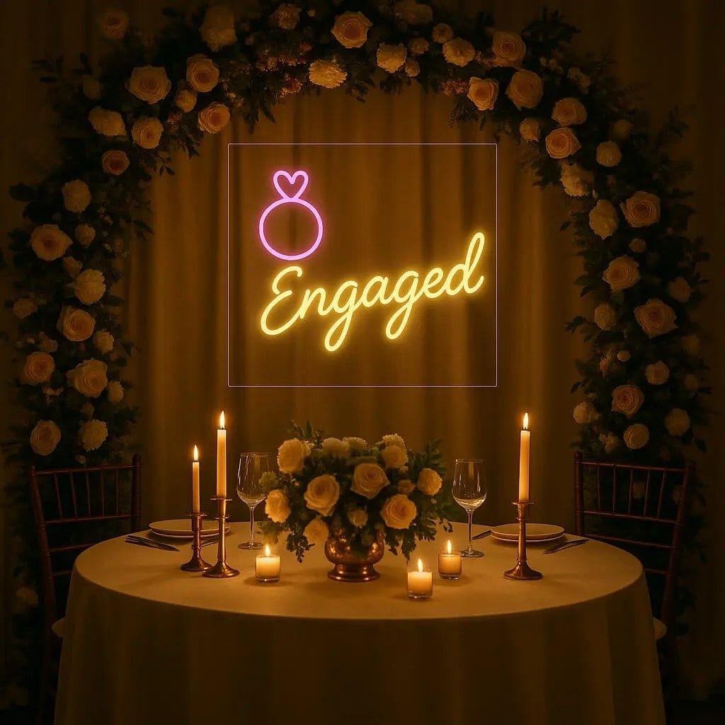 Engaged Neon Sign with Ring Icon – Engagement & Wedding LED Decor - Image 2